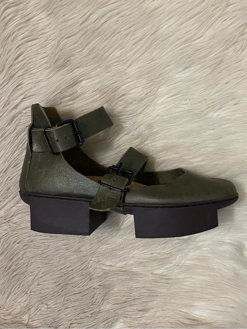 Trippen Moholy Olive Green Leather Box Sole Platform Buckle Strap Shoes 38 US 7 - Picture 6 of 10